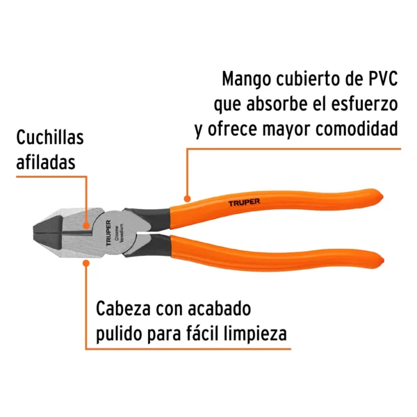 Pinza para electricista 9" uso rudo, mango PVC (23 cm)
