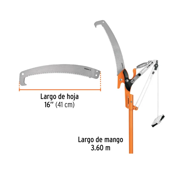 Cortador de ramas altas mango telescópico 3.6 m fibra vidrio