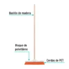 Cepillo industrial cerda rígida de 40 cm, bastón de madera