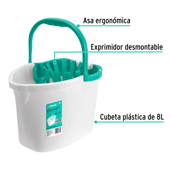 Cubeta plástica con exprimidor, 8L