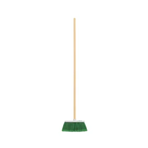 Escoba chica tipo cepillo, cerdas de PVC, bastón de madera (25 cm)