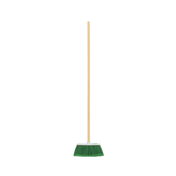 Escoba chica tipo cepillo, cerdas de PVC, bastón de madera (25 cm)