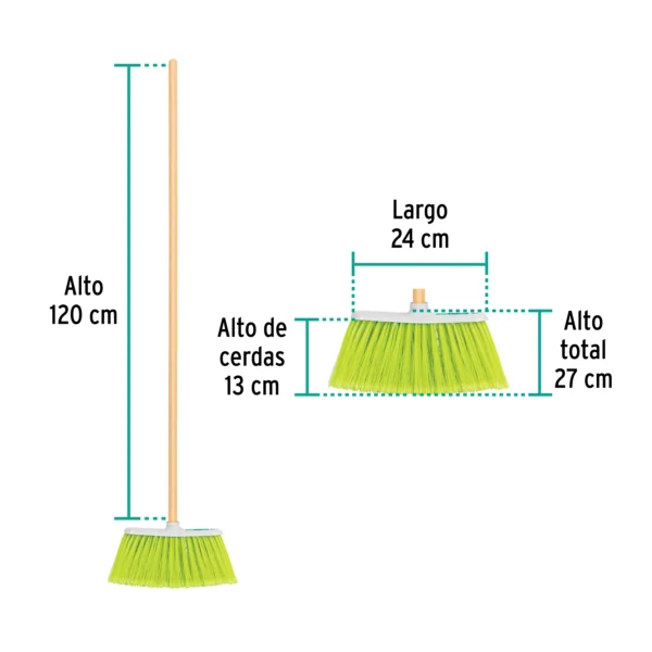 Escoba mediana tipo cepillo, cerdas de PVC, bastón de madera (26 cm)