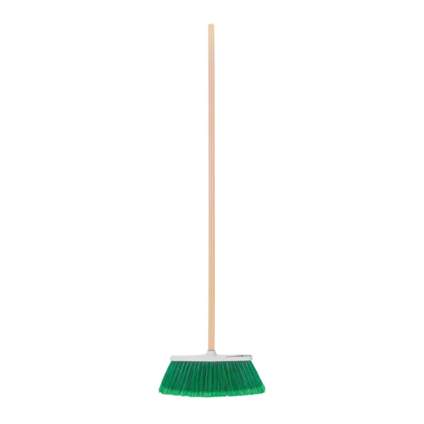Escoba grande tipo cepillo, cerdas de PVC, bastón de madera (30 cm)