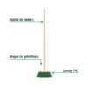 Escoba grande tipo cepillo, cerdas de PVC, bastón de madera (30 cm)