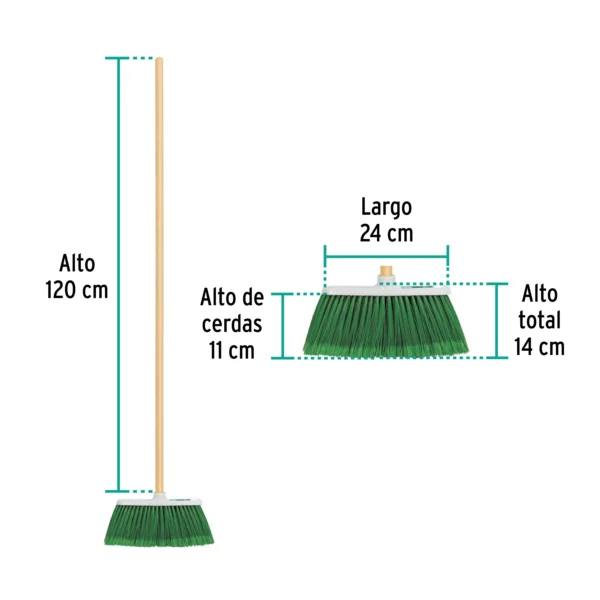 Escoba grande tipo cepillo, cerdas de PVC, bastón de madera (30 cm)