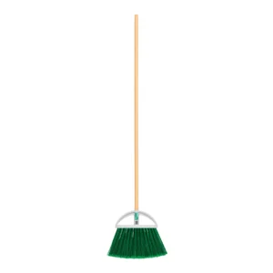 Escoba grande tipo abanico, cerdas de PVC, bastón de madera (27 cm)