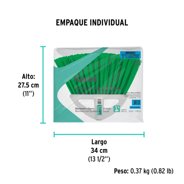 Escoba grande tipo abanico, cerdas de PVC, bastón de madera (27 cm)