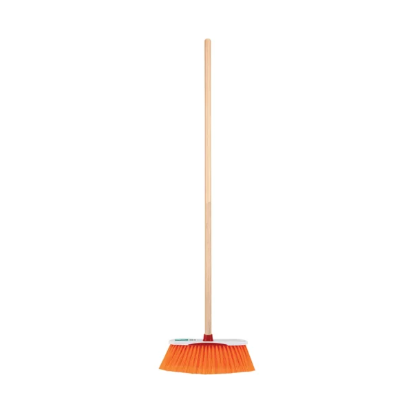 Escoba cerdas de PET extra suaves, bastón de madera