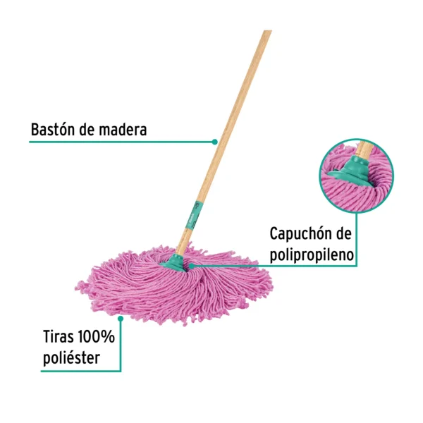 Trapeador de microfibra española, bastón de 120 cm