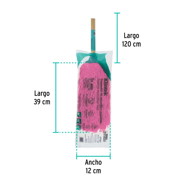 Trapeador de microfibra española, bastón de 120 cm