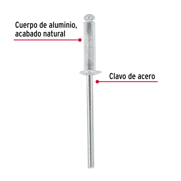 Bolsa con 50 remaches 1/8" x 5/16" de aluminio, ala 1/4"