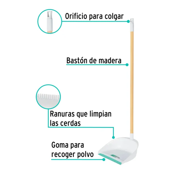 Recogedor plástico con bastón de madera