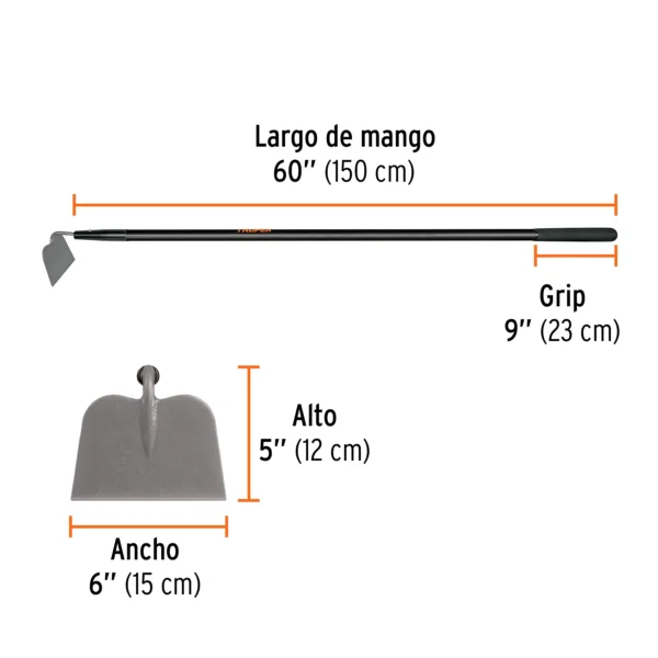 Azadón jardinero, mango fibra de vidrio de 60"