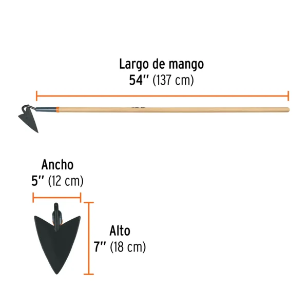 Azadón triangular jardinero, mango de madera 54"