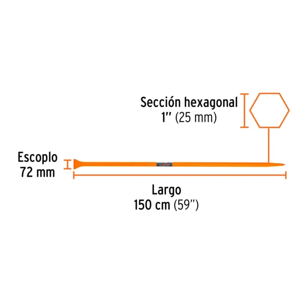 Barreta de punta de 1"x150 cm, escoplo 72 mm (150 cm)