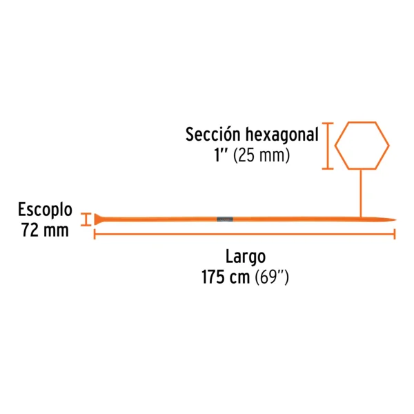 Barreta de punta de 1"x175 cm, escoplo 72 mm (175 cm)