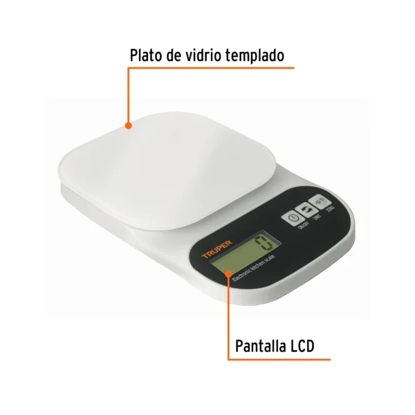 Báscula digital para cocina, plato de vidrio, 5 kg