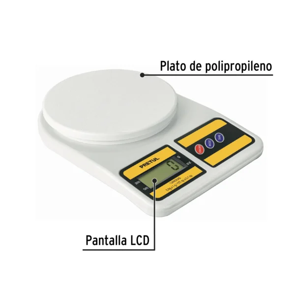 Báscula digital para cocina, plato de poliprop, 5 kg